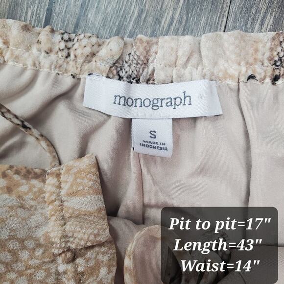 Monograph Snakeskin Print High Neck Ruffle Tiered Dress S Soft Grunge Boho Chic - Picture 8 of 11